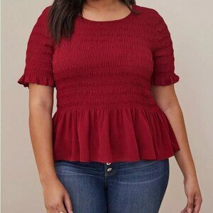 Torrid NWOT - Red Peplum Chiffon Smocked Top Size 0